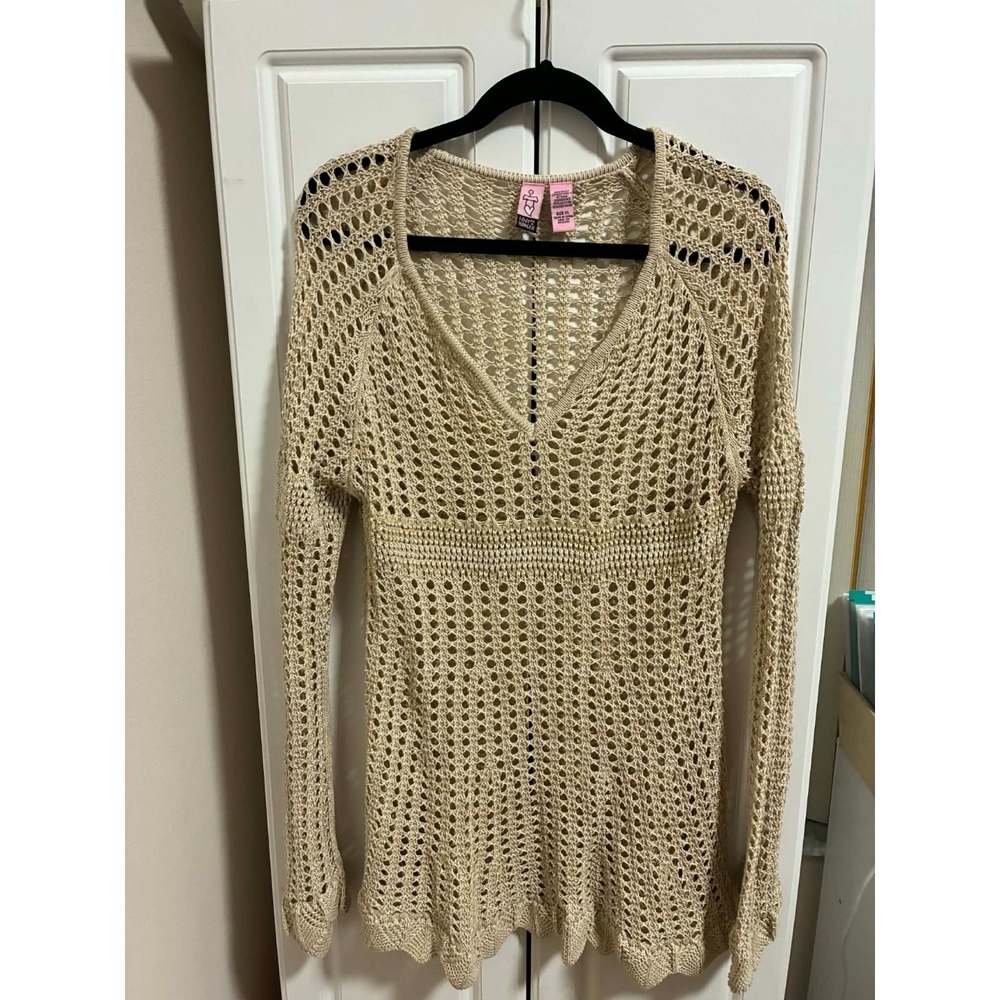 Love On a Hanger Top Womens XL Crochet Knit Long‎ Sleeve Flounce Hem Boho
